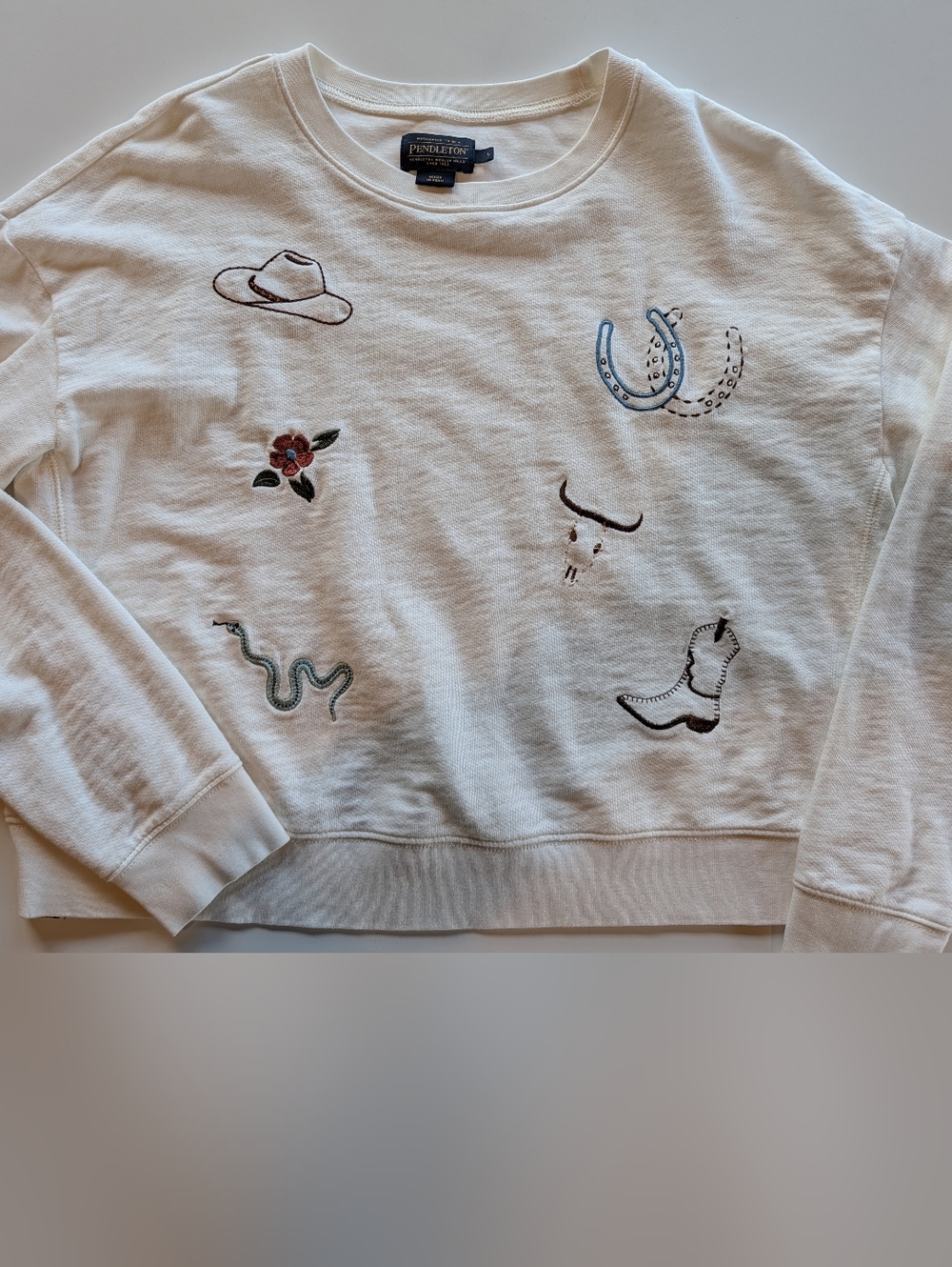 Pendleton Cotton Sweatshirt Cowgirl Western Graphic Embroidery Motifs Large EUC